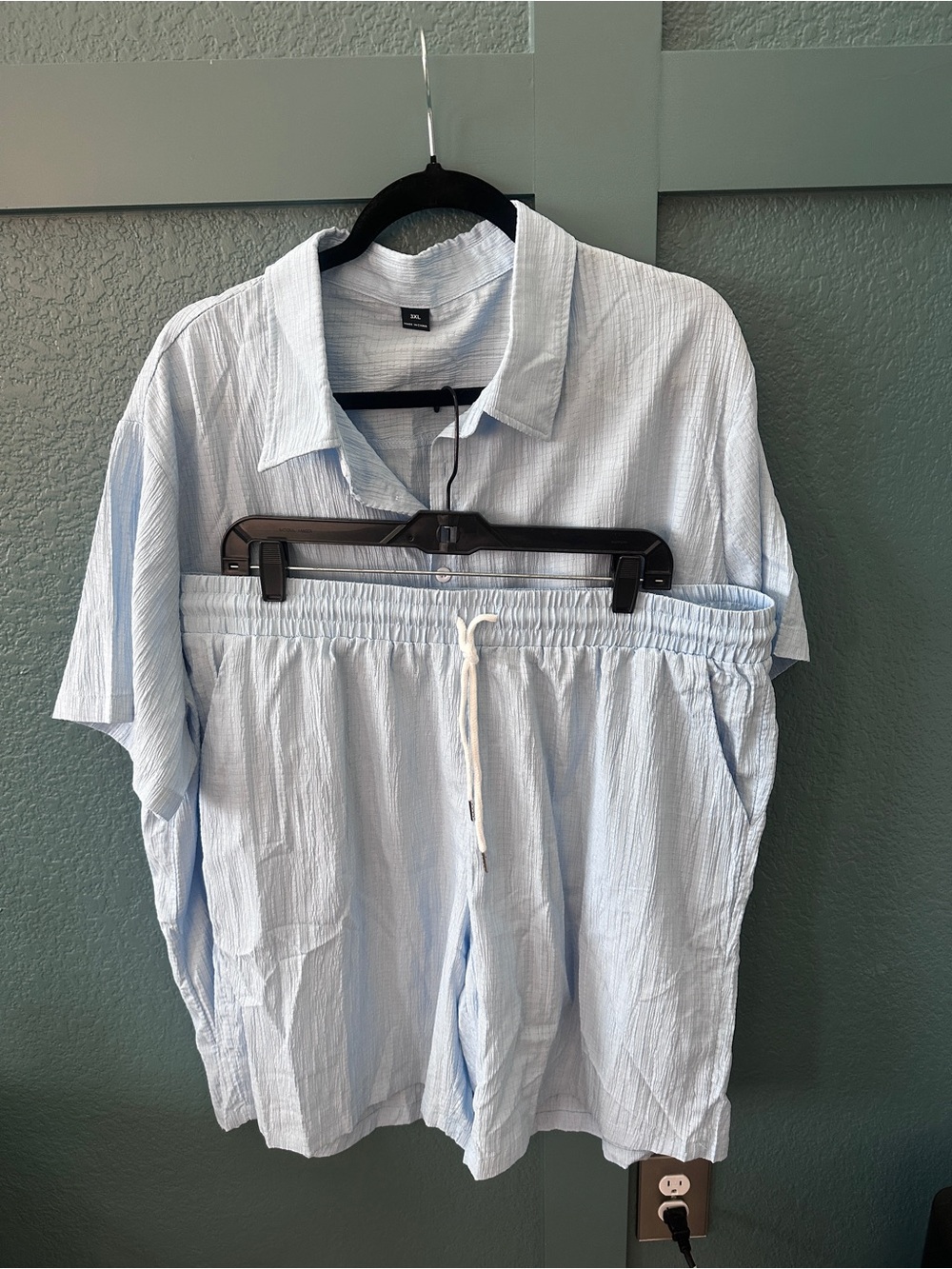 SHEIN Light Blue Short-Sleeve Button Down Shirt Set